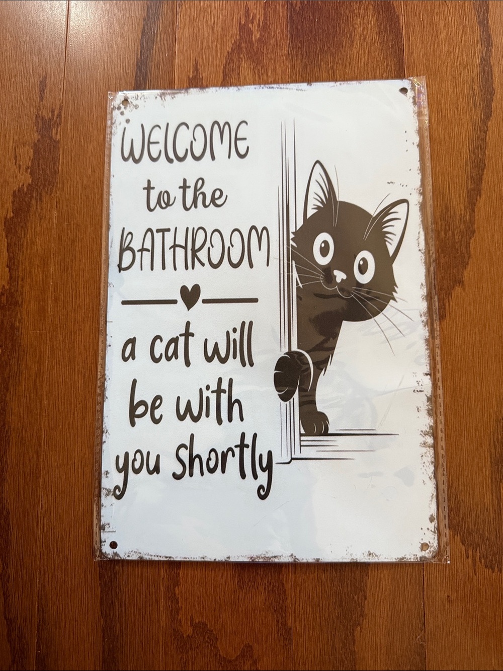 Funny Cat Bathroom Metal Sign Welcome Wall Decor 8x12